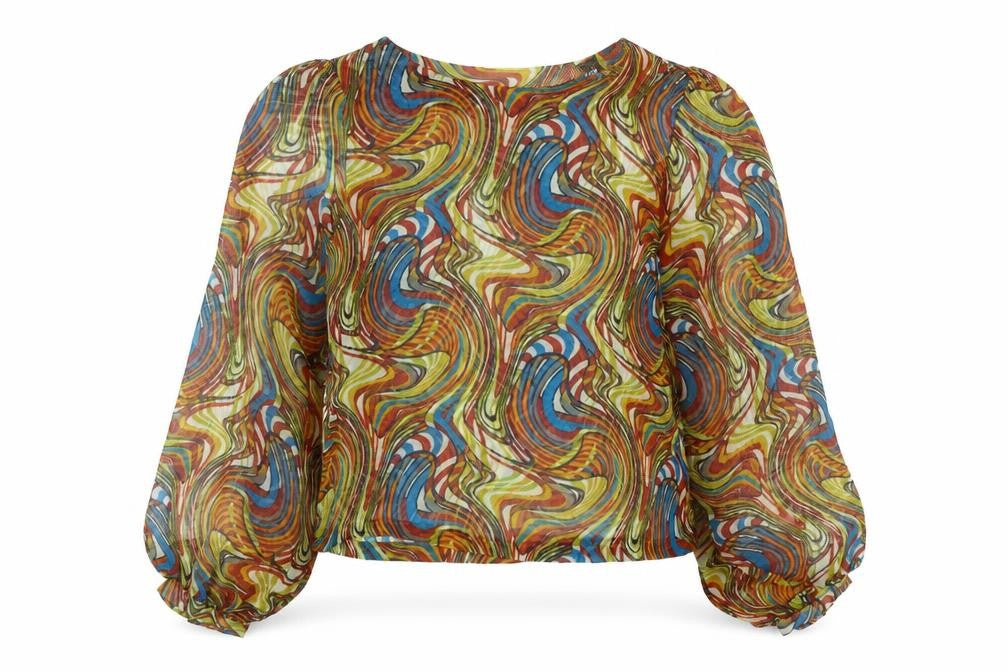 Chemistry Womens Multicoloured Geometric Polyester Basic Blouse Size XS Round Neck