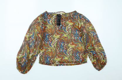 Chemistry Womens Multicoloured Geometric Polyester Basic Blouse Size XS Round Neck