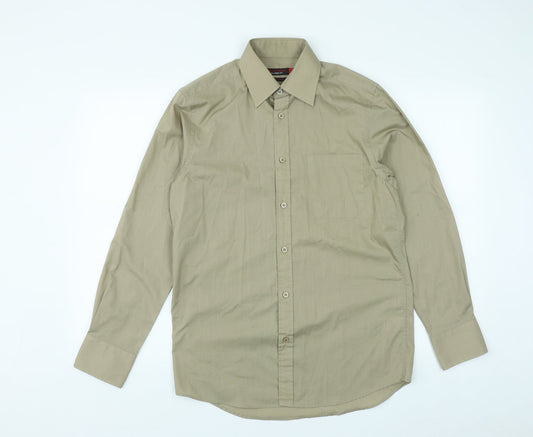 Burton Mens Brown  Polyester  Button-Up Size 14.5 Collared Button