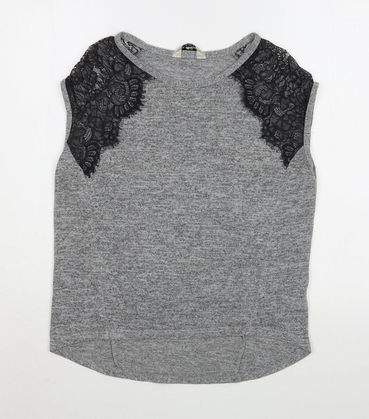 Miss Selfridge Womens Grey  Polyester Basic T-Shirt Size 6 Boat Neck