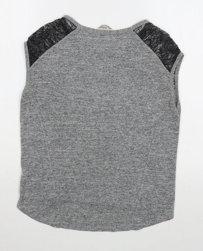 Miss Selfridge Womens Grey  Polyester Basic T-Shirt Size 6 Boat Neck