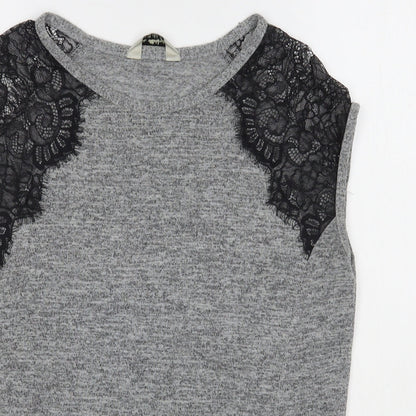 Miss Selfridge Womens Grey  Polyester Basic T-Shirt Size 6 Boat Neck