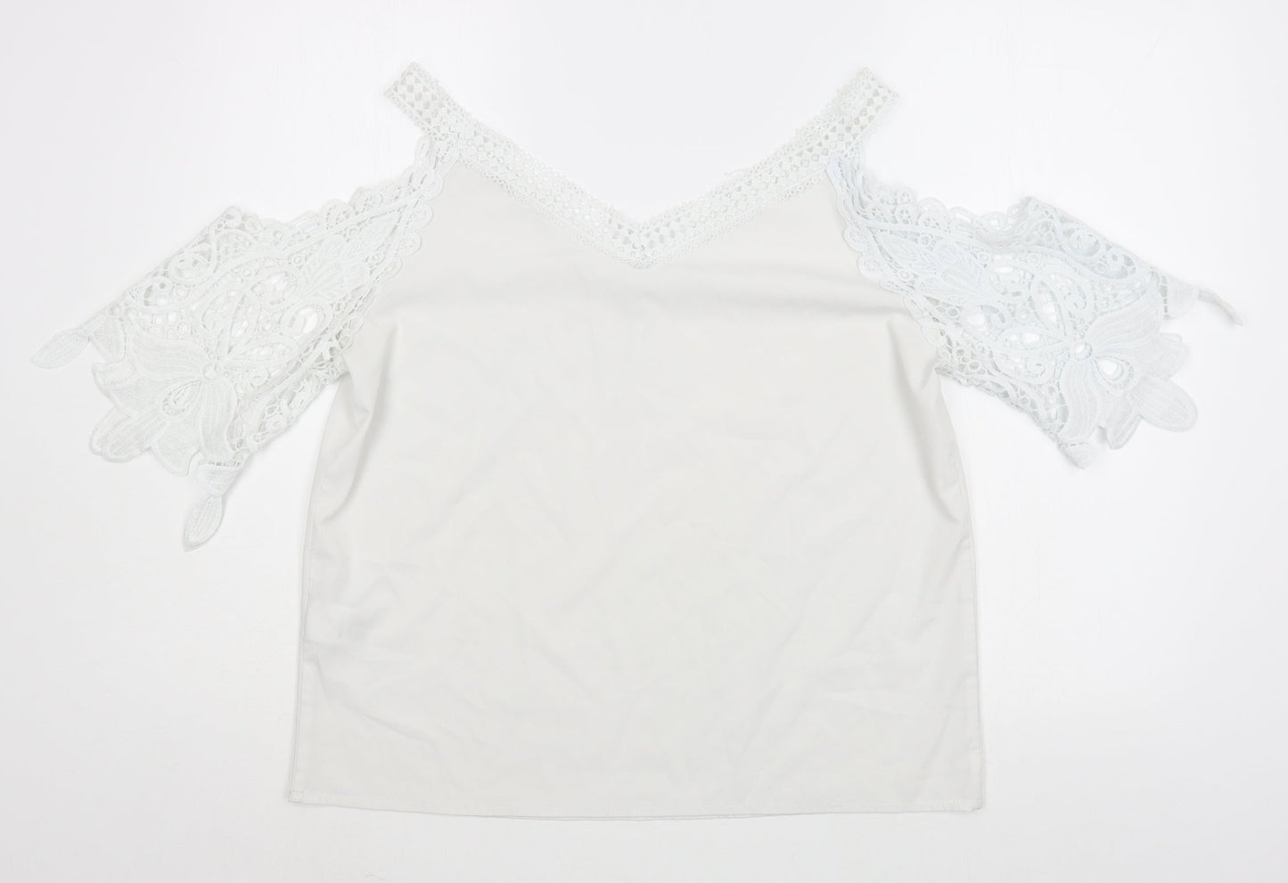 Preworn Womens White  Polyester Basic Blouse Size L V-Neck