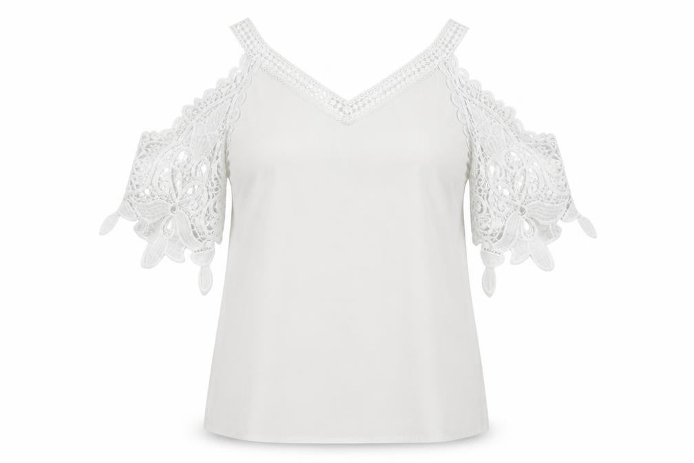 Preworn Womens White  Polyester Basic Blouse Size L V-Neck