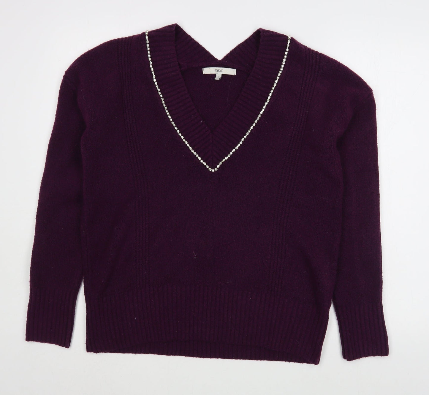 NEXT Womens Purple V-Neck  Polyester Pullover Jumper Size S