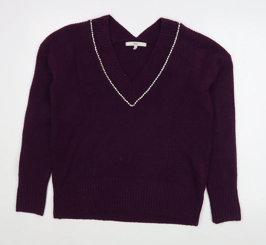NEXT Womens Purple V-Neck  Polyester Pullover Jumper Size S