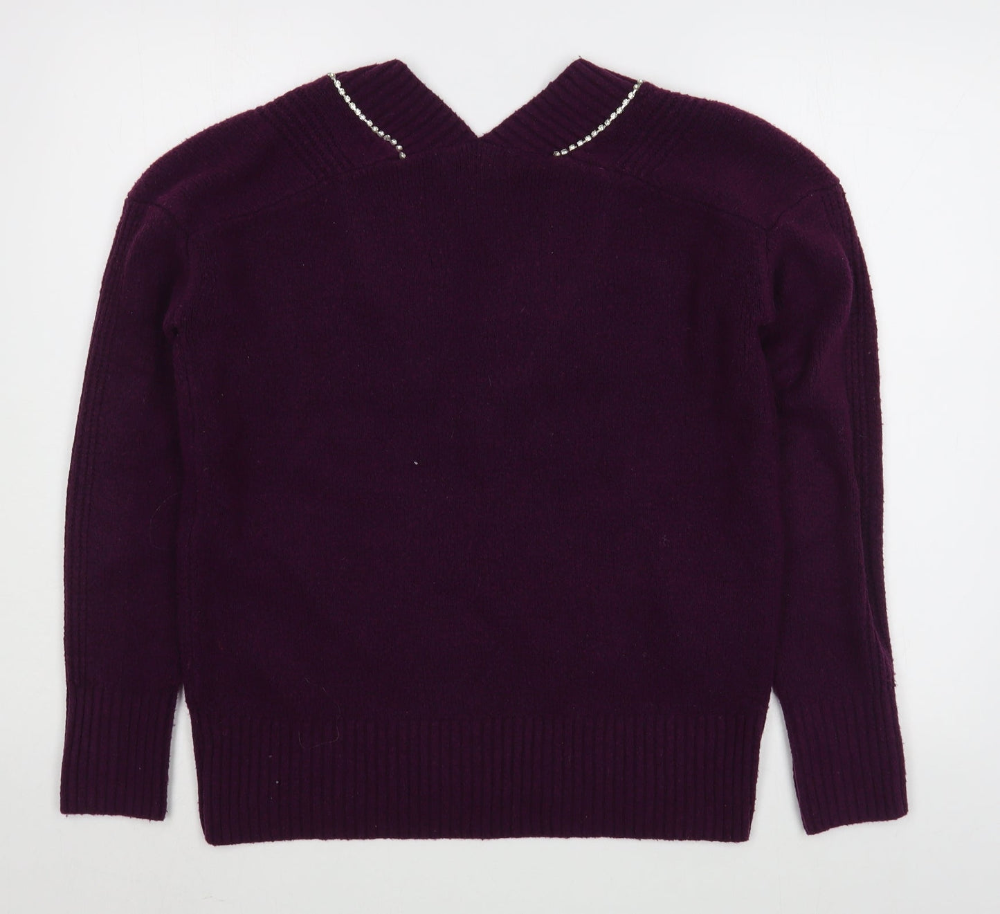 NEXT Womens Purple V-Neck  Polyester Pullover Jumper Size S