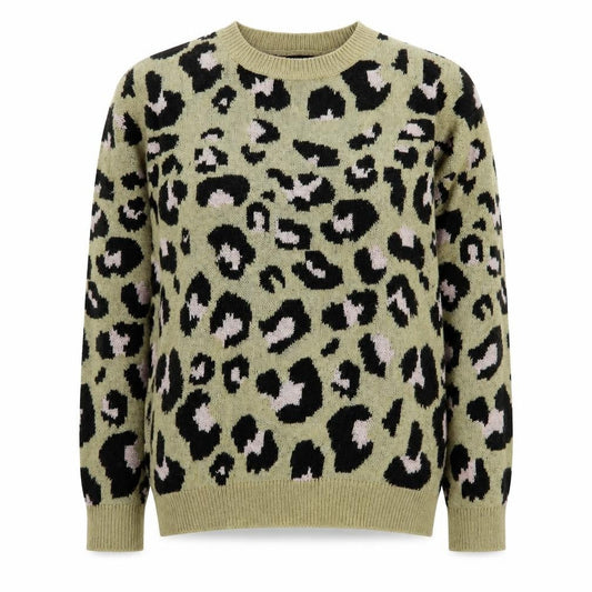 Maglia Womens Brown Round Neck Animal Print Acrylic Pullover Jumper Size L