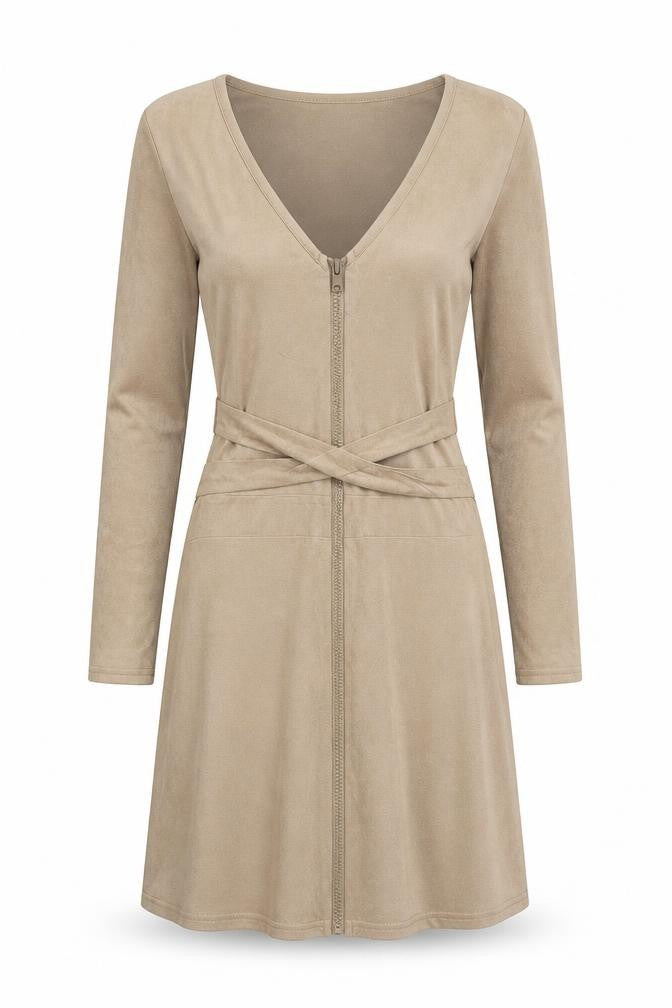 HOT!MESS Womens Beige  Polyester Bodycon  Size XS  V-Neck Zip