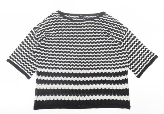 River Island Womens White Crew Neck Striped Polyester Pullover Jumper Size 10