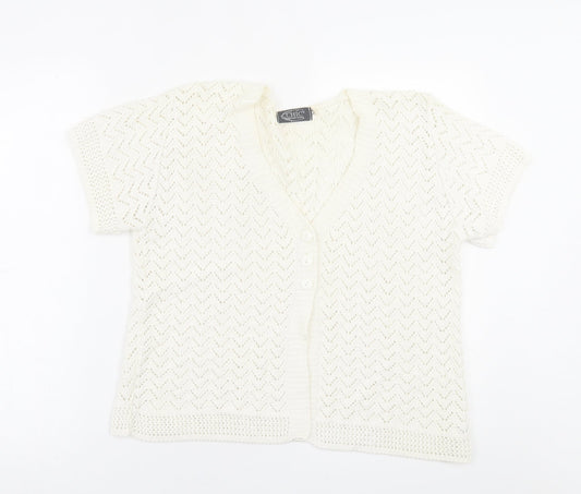 Chic London Paris Womens White V-Neck  Acrylic Cardigan Jumper Size XL