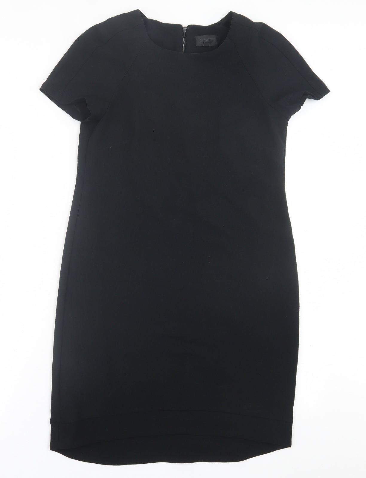 Topshop Womens Black  Polyester T-Shirt Dress  Size 8  Crew Neck Zip
