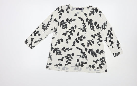 Marks and Spencer Womens White Crew Neck Floral Viscose Pullover Jumper Size 12