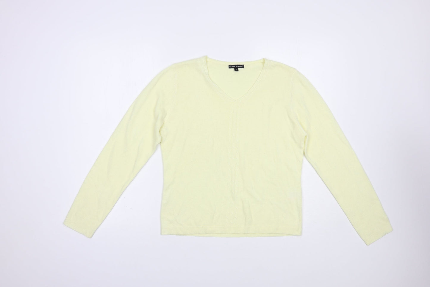 Debbie Morgan Womens Yellow V-Neck  Acrylic Pullover Jumper Size M