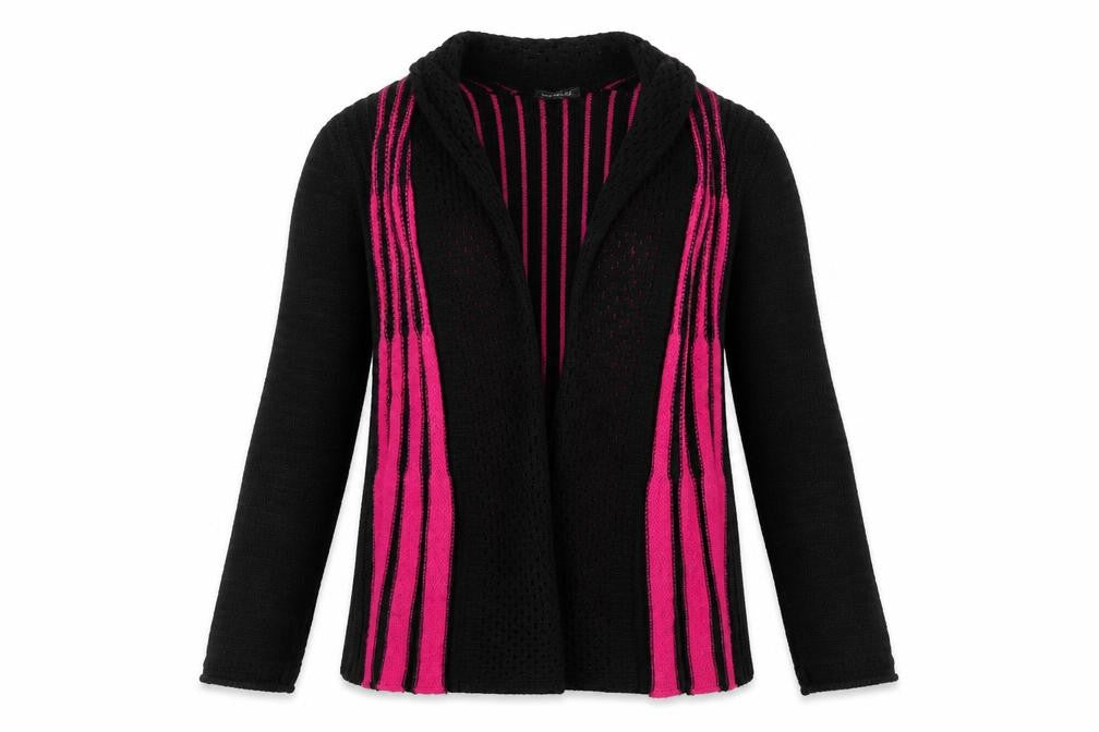 Impulse Womens Black Collared Striped Acrylic Cardigan Jumper Size M