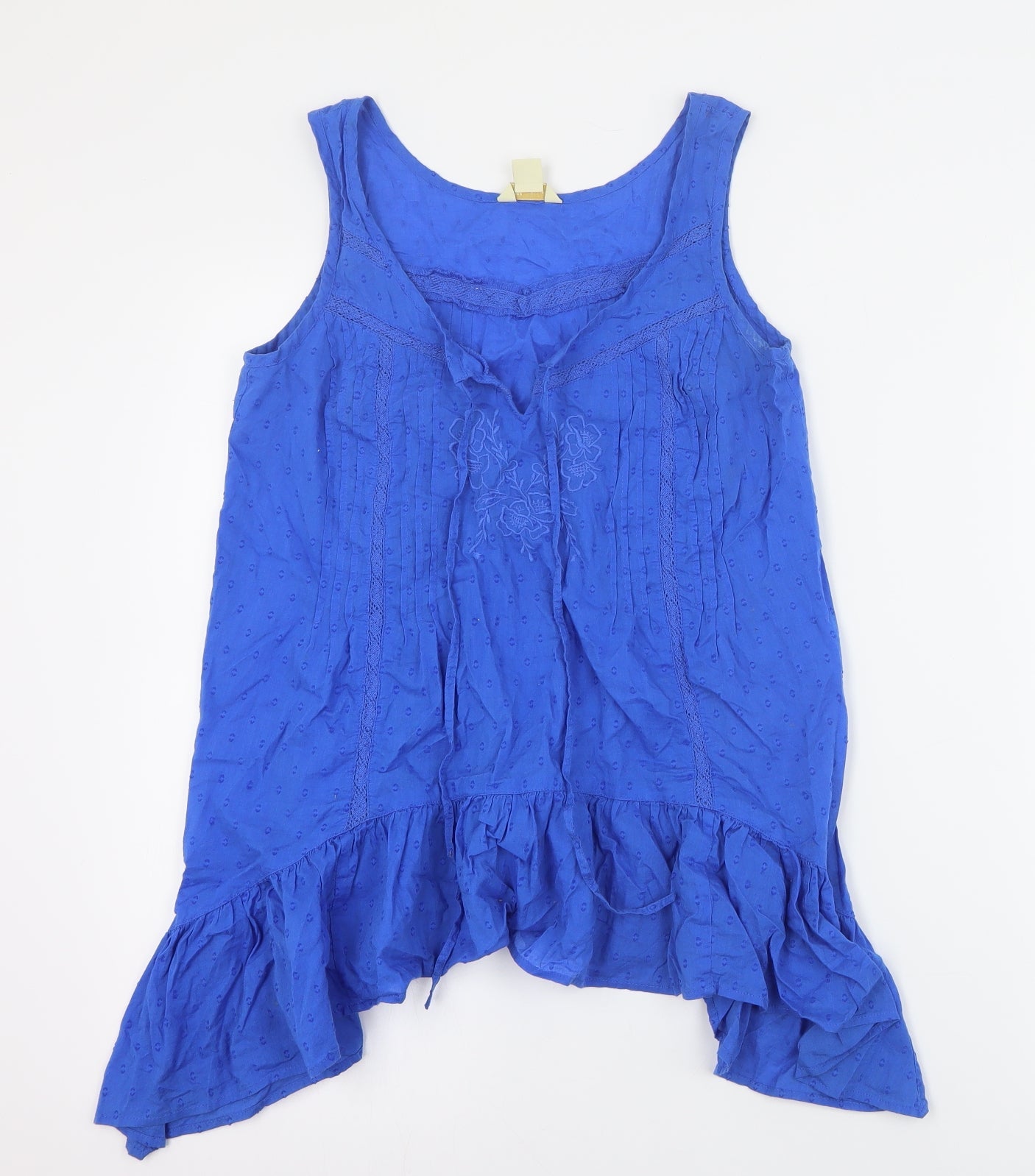 Monsoon Womens Blue  Cotton Basic Tank Size 8 V-Neck