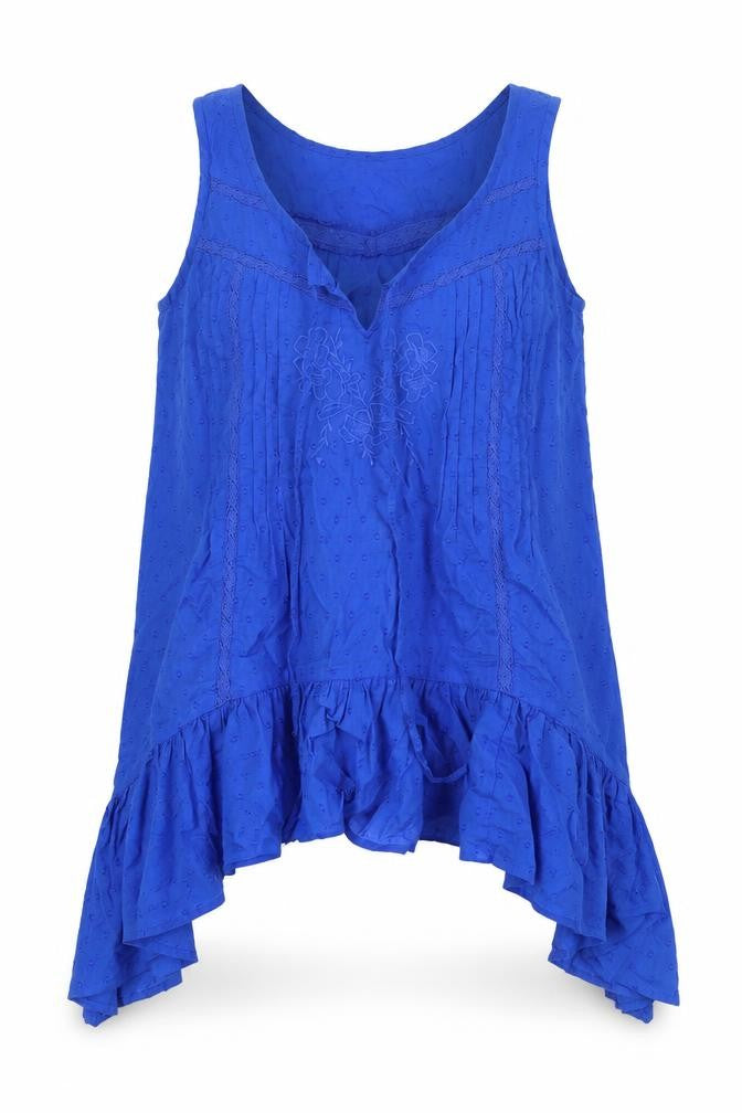 Monsoon Womens Blue  Cotton Basic Tank Size 8 V-Neck