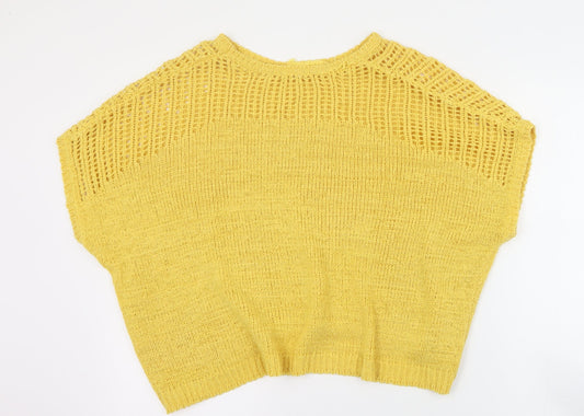 Peacocks Womens Yellow Round Neck  Acrylic Pullover Jumper Size M