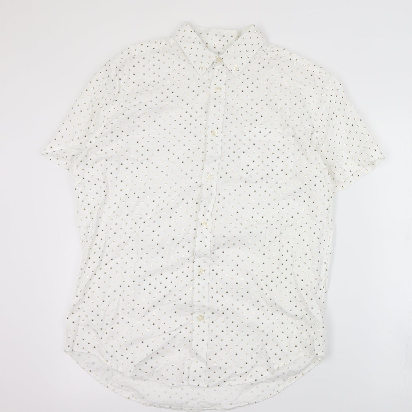 Matalan Mens White Geometric Cotton  Button-Up Size M Collared Button