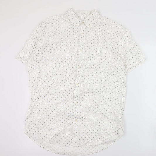Matalan Mens White Geometric Cotton  Button-Up Size M Collared Button