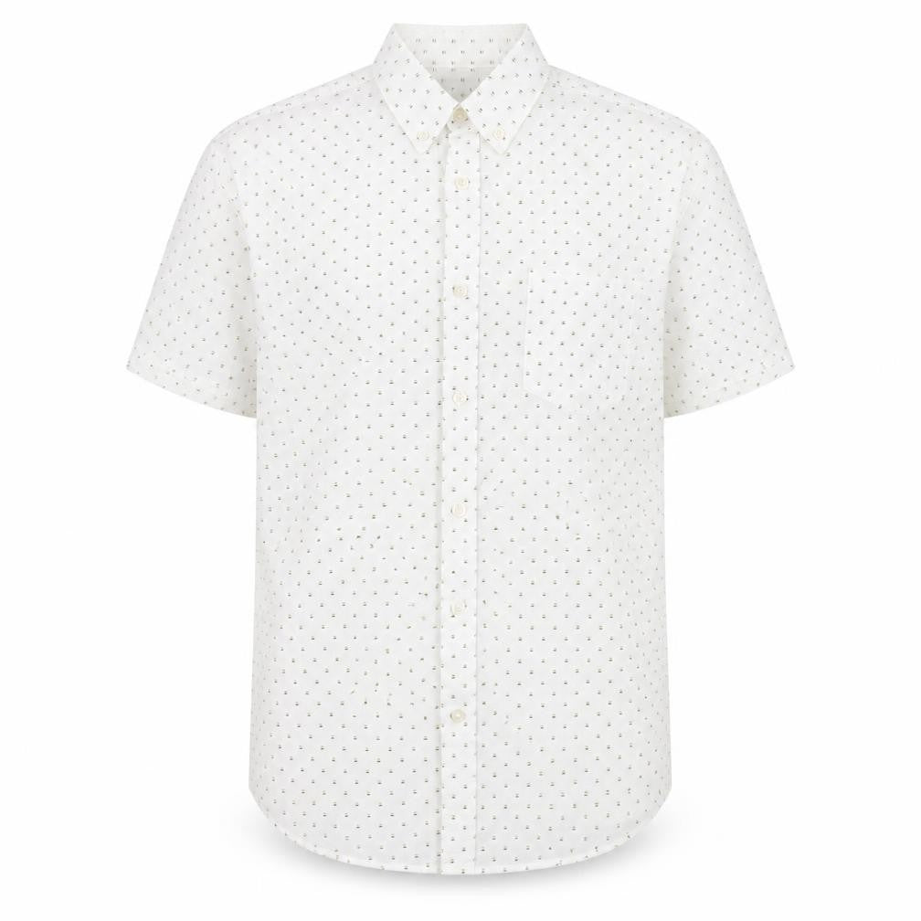 Matalan Mens White Geometric Cotton  Button-Up Size M Collared Button