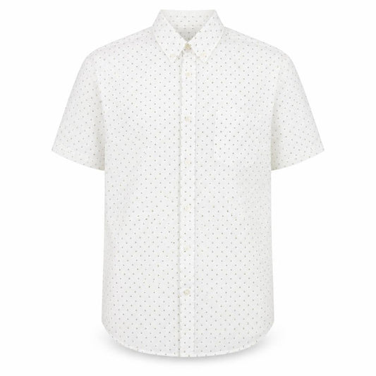 Matalan Mens White Geometric Cotton  Button-Up Size M Collared Button