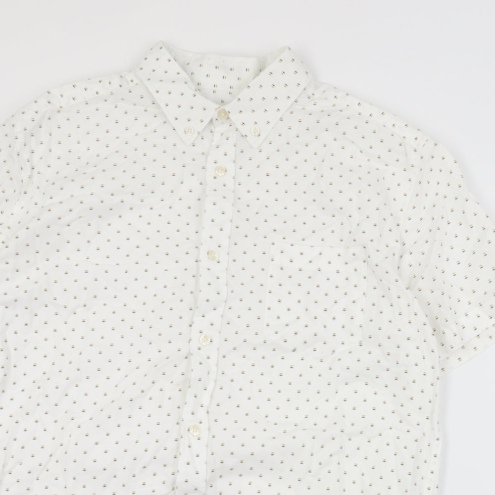 Matalan Mens White Geometric Cotton  Button-Up Size M Collared Button
