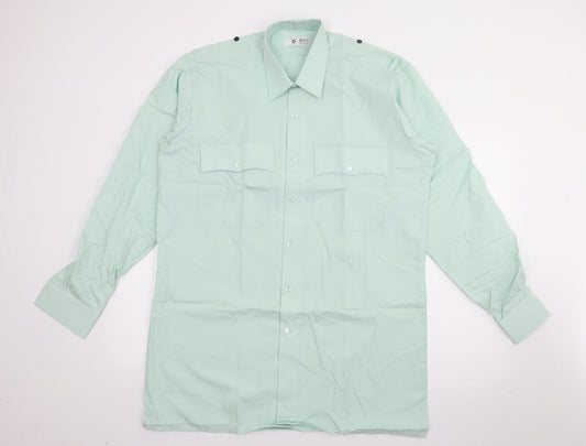 Preqworn Mens Green  Polyester  Button-Up Size 16 Collared Button