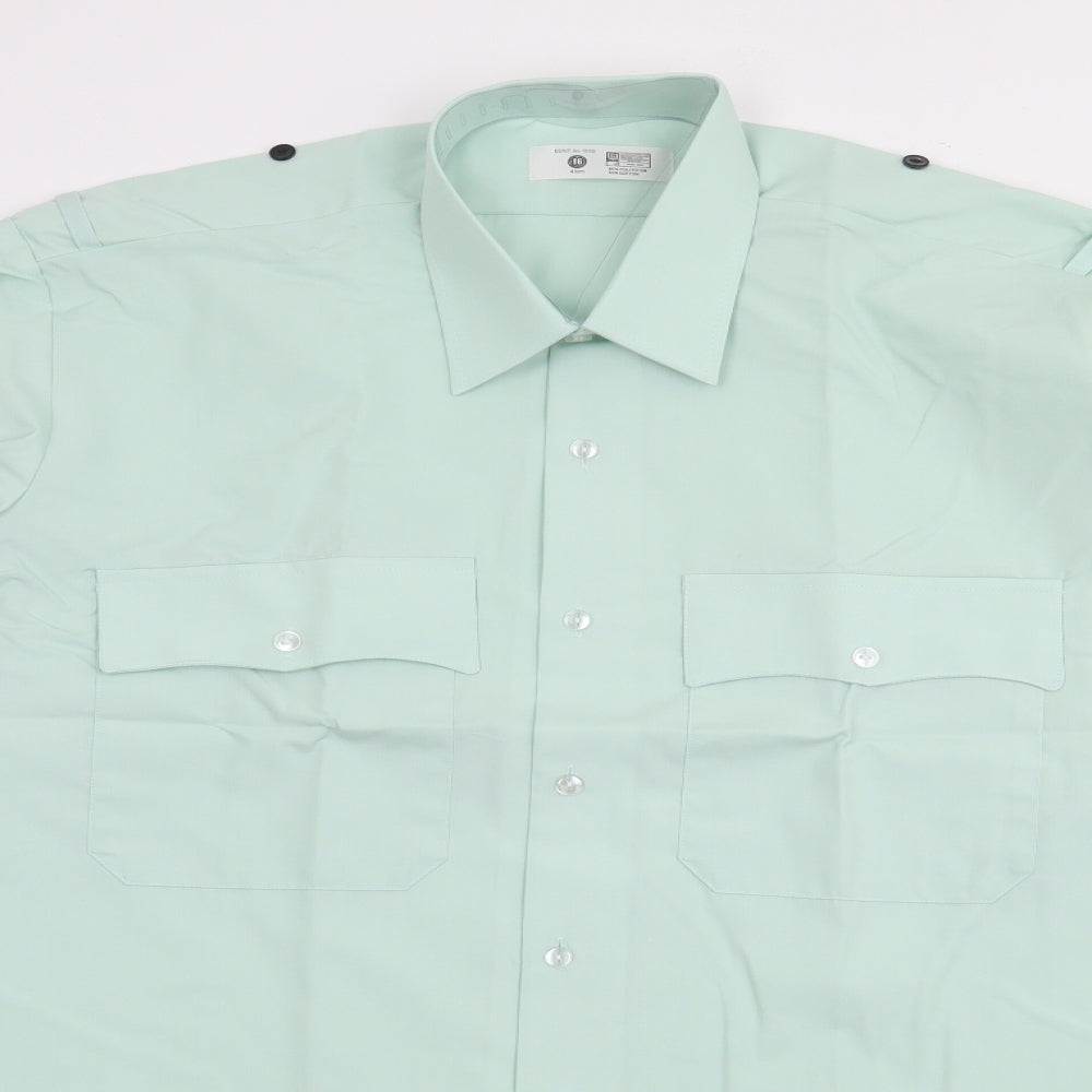 Preqworn Mens Green  Polyester  Button-Up Size 16 Collared Button