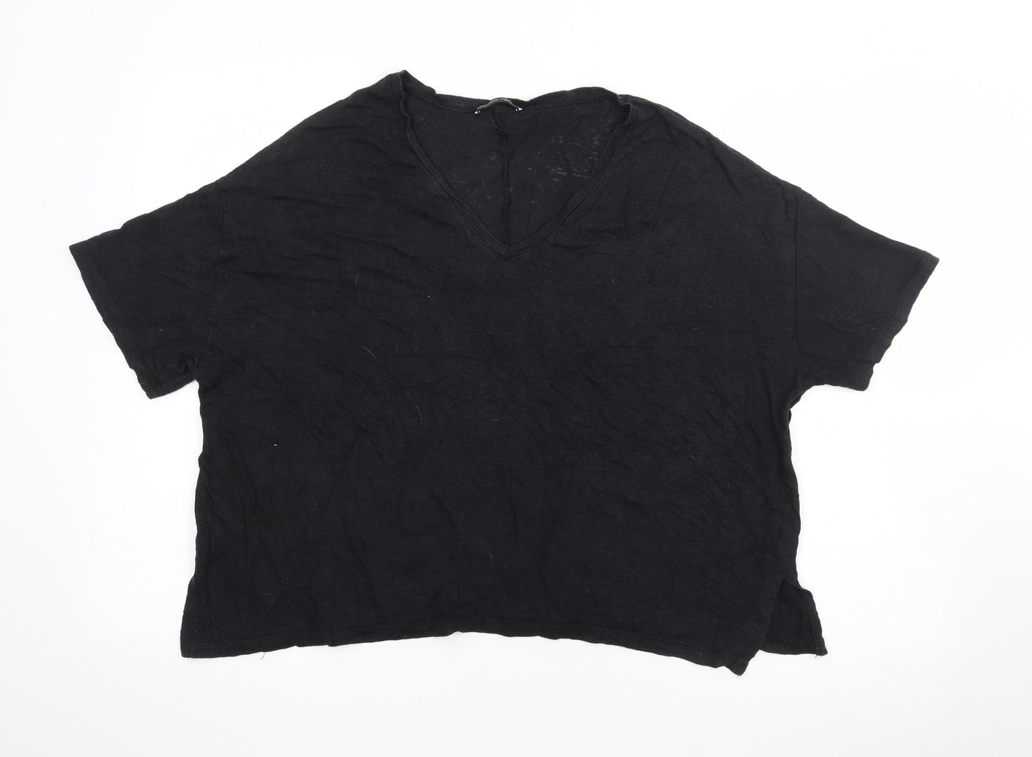 Zara Womens Black  Polyester Basic T-Shirt Size M V-Neck