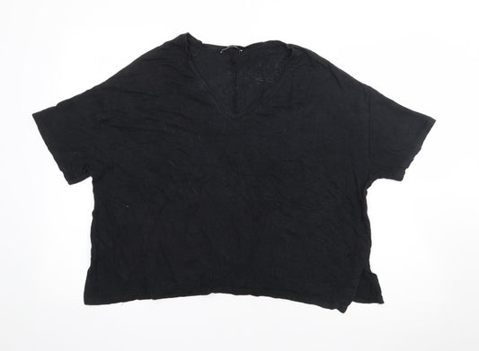 Zara Womens Black  Polyester Basic T-Shirt Size M V-Neck