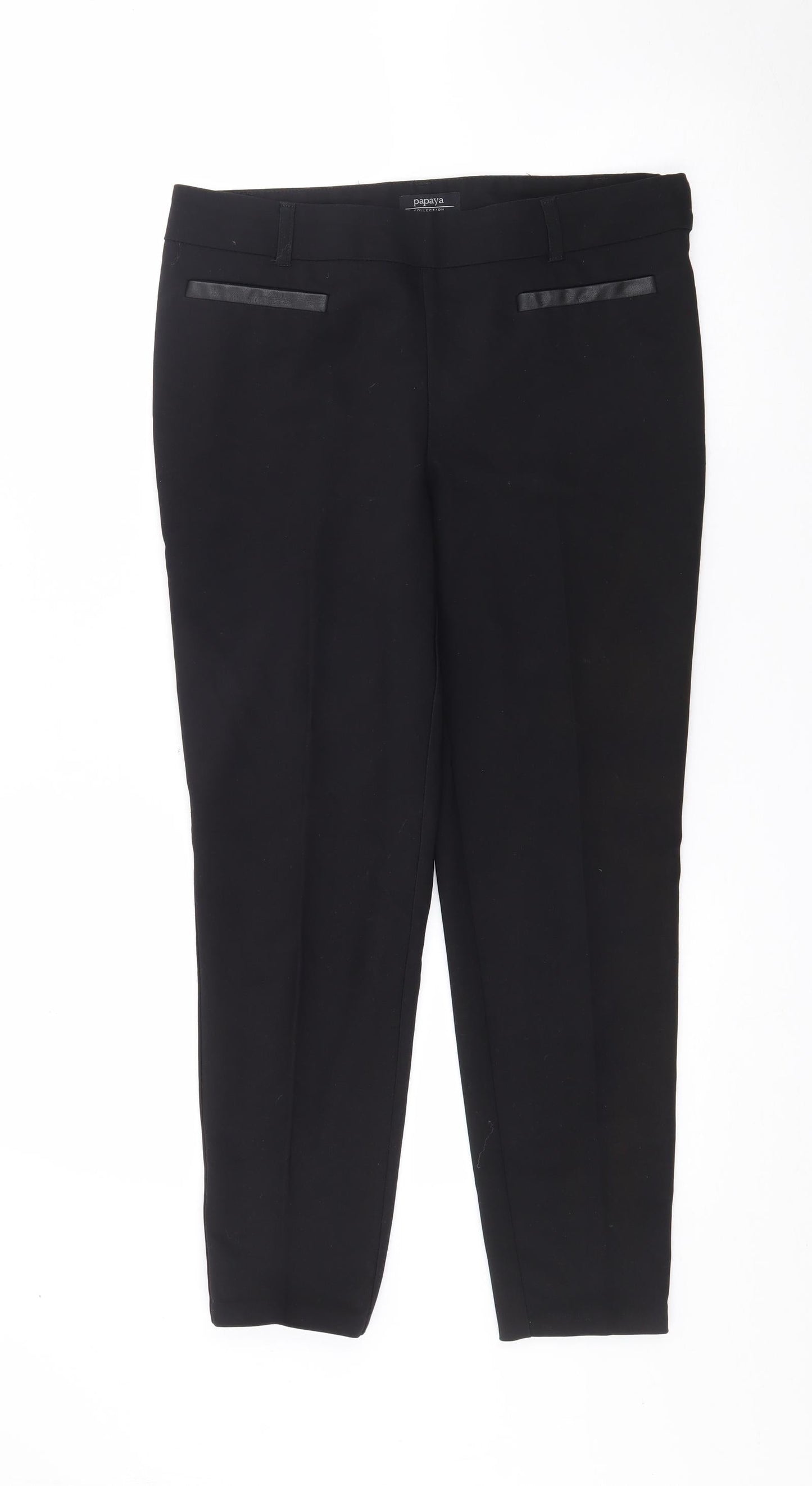 Papaya Womens Black  Cotton Trousers  Size 10 L25 in Regular