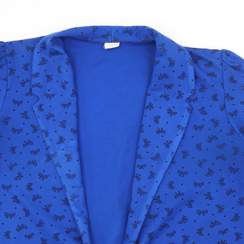 Prqworn1 Womens Blue Geometric Polyester Jacket Blazer Size 14