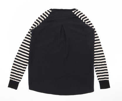 Oasis Womens Black Striped Viscose Basic Blouse Size S Square Neck