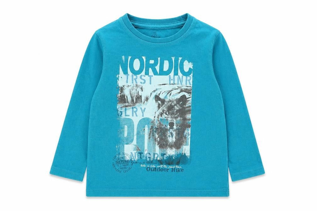 Losan Boys Blue  Polyester Basic T-Shirt Size 2 Years Round Neck Pullover - Wolf
