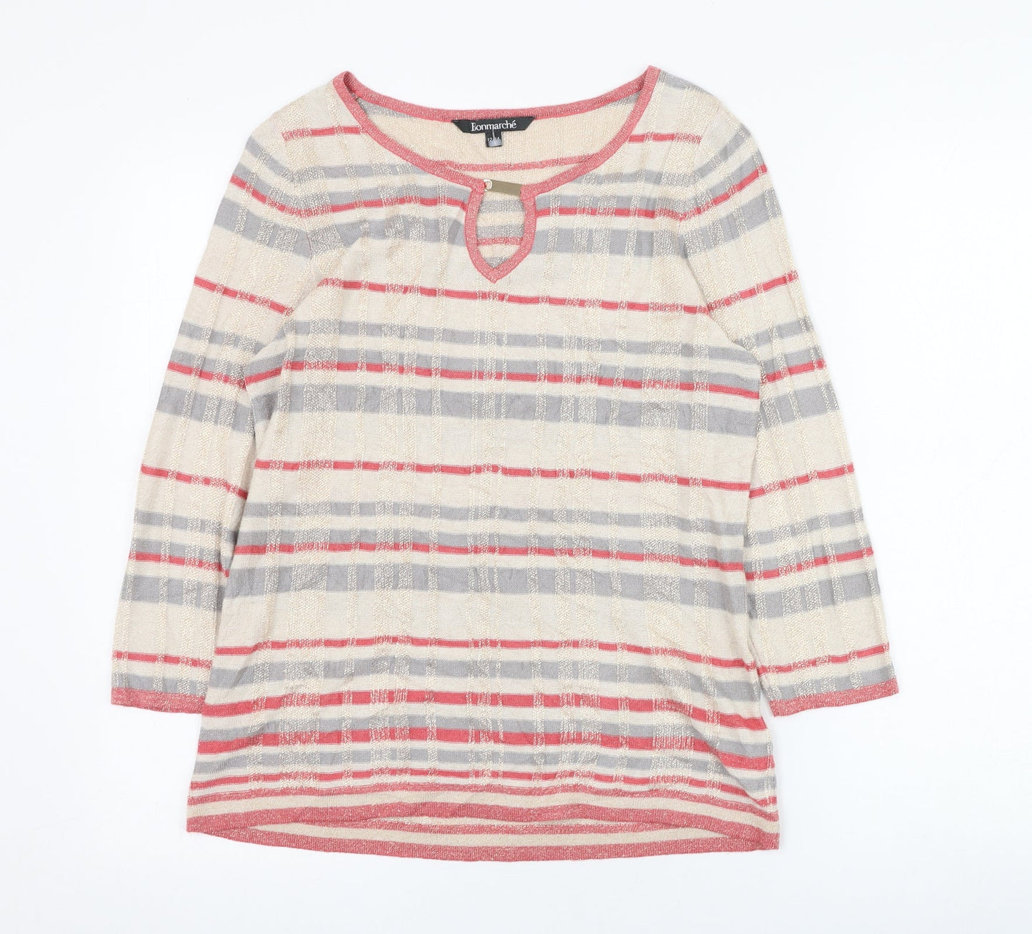 Bonmarché Womens Beige Round Neck Striped Viscose Pullover Jumper Size 12