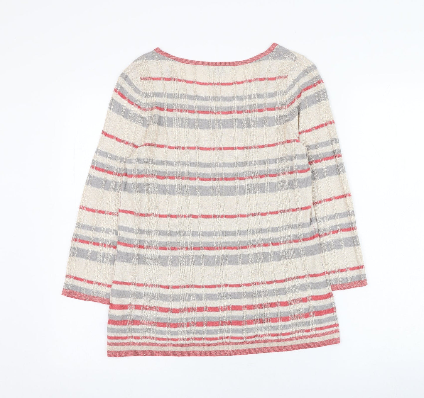 Bonmarché Womens Beige Round Neck Striped Viscose Pullover Jumper Size 12