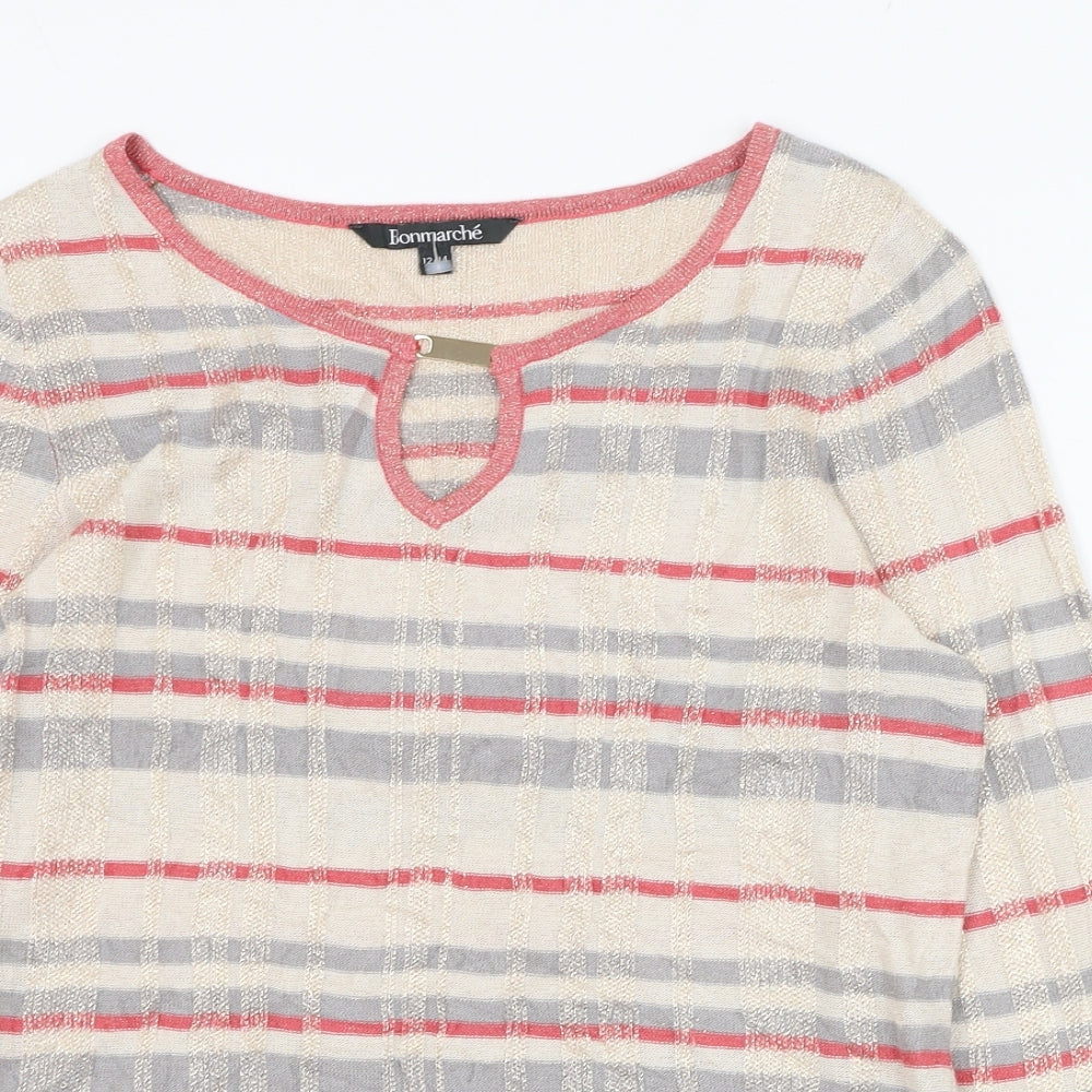 Bonmarché Womens Beige Round Neck Striped Viscose Pullover Jumper Size 12