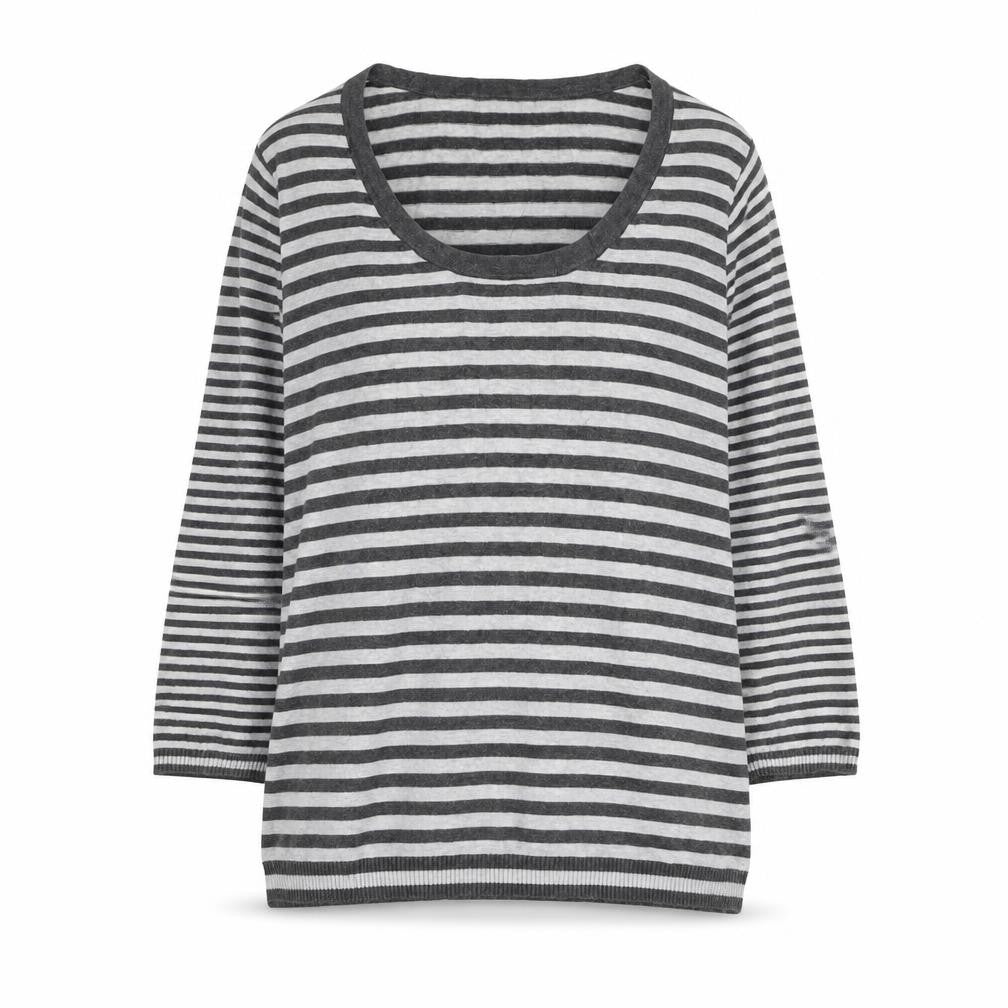 Gap Womens Grey Scoop Neck Striped Cotton Pullover Jumper Size S
