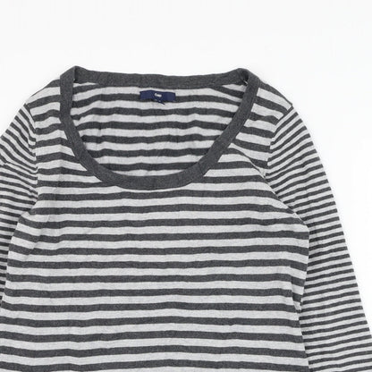 Gap Womens Grey Scoop Neck Striped Cotton Pullover Jumper Size S