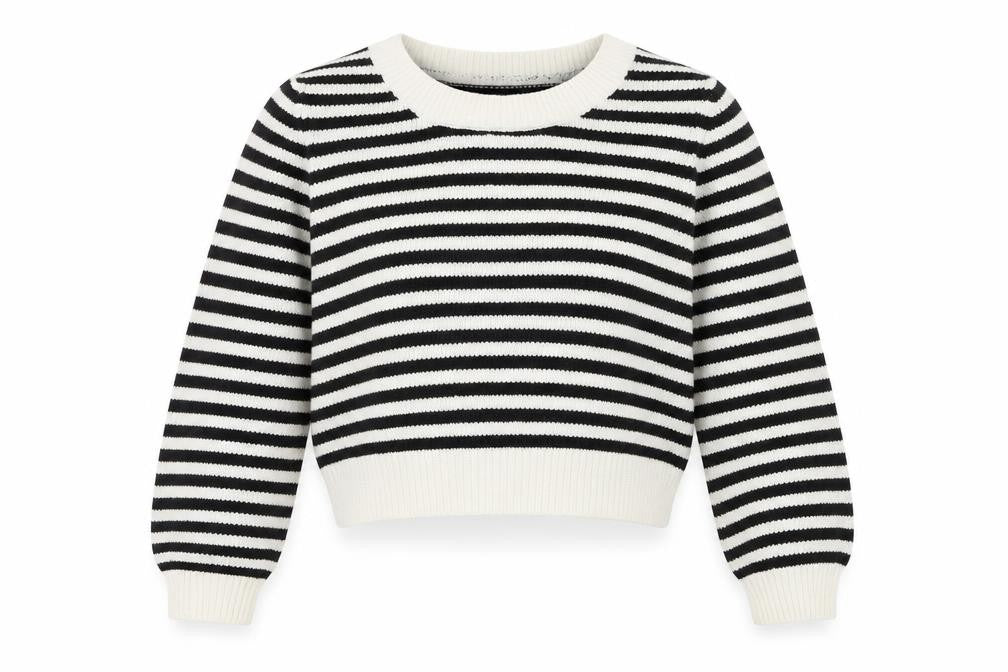 H&M Womens White Round Neck Striped Acrylic Pullover Jumper Size 8