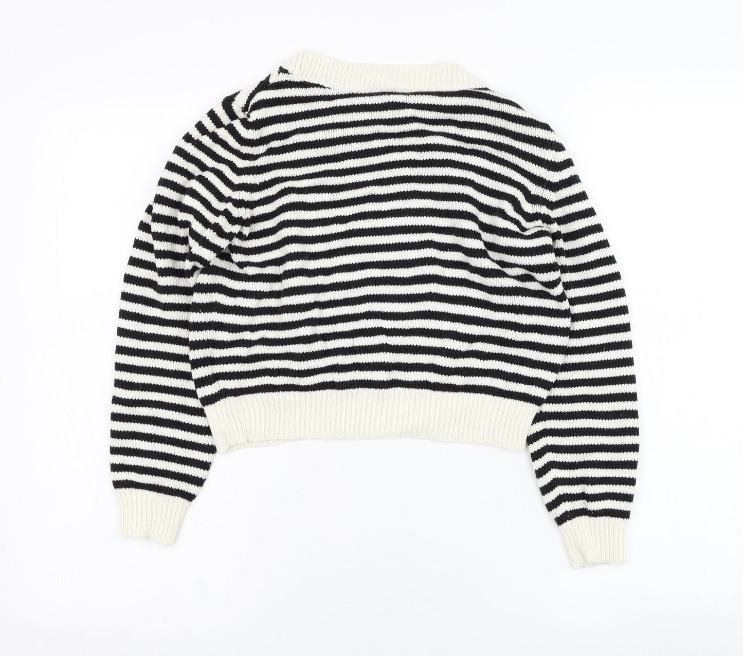 H&M Womens White Round Neck Striped Acrylic Pullover Jumper Size 8