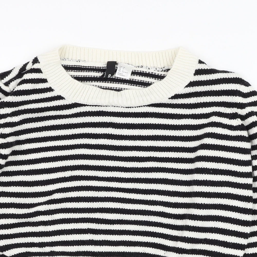 H&M Womens White Round Neck Striped Acrylic Pullover Jumper Size 8