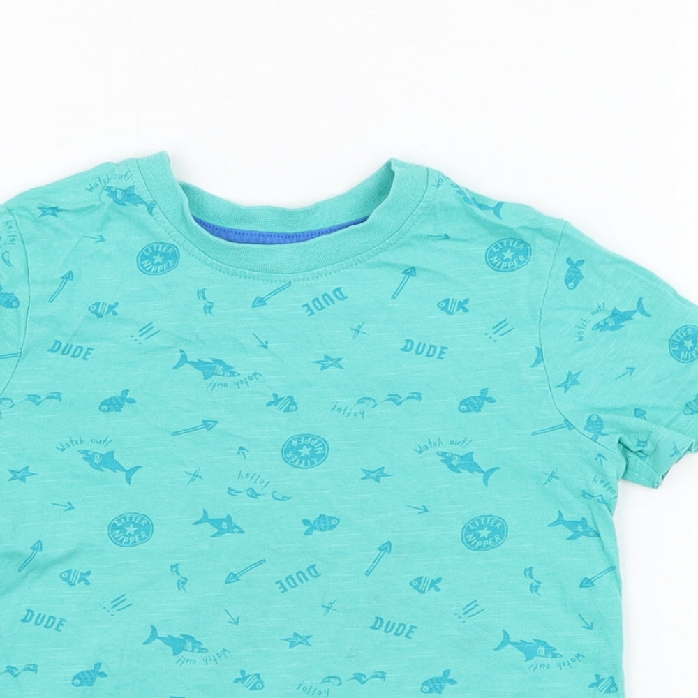 George Boys Blue  Cotton Basic T-Shirt Size 2-3 Years Round Neck Pullover - Fish