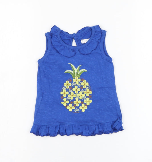 M&Co Girls Blue  Cotton Basic Tank Size 9-12 Months Round Neck Pullover - Pineapple
