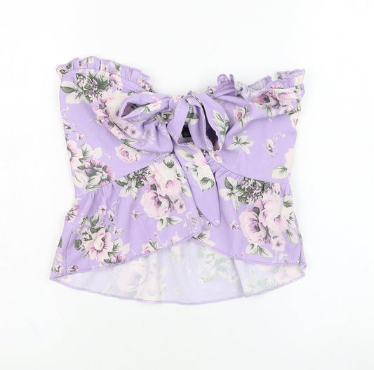 PARISIAN SIGNATURE Womens Purple Floral Polyester Basic Tank Size 8 Off the Shoulder