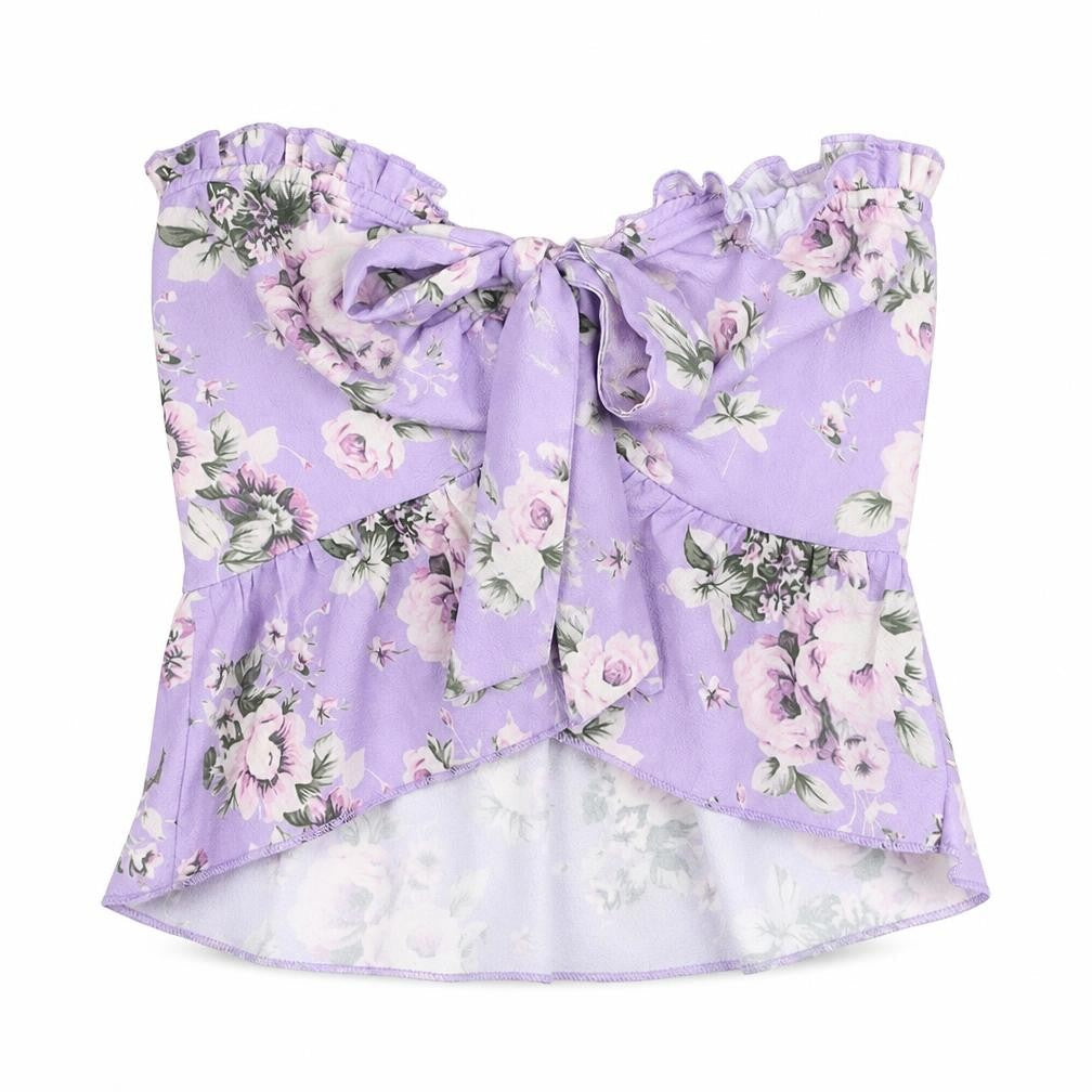 Parisian Signature Womens Purple Floral Polyester Basic Tank Size 8 Off the Shoulder