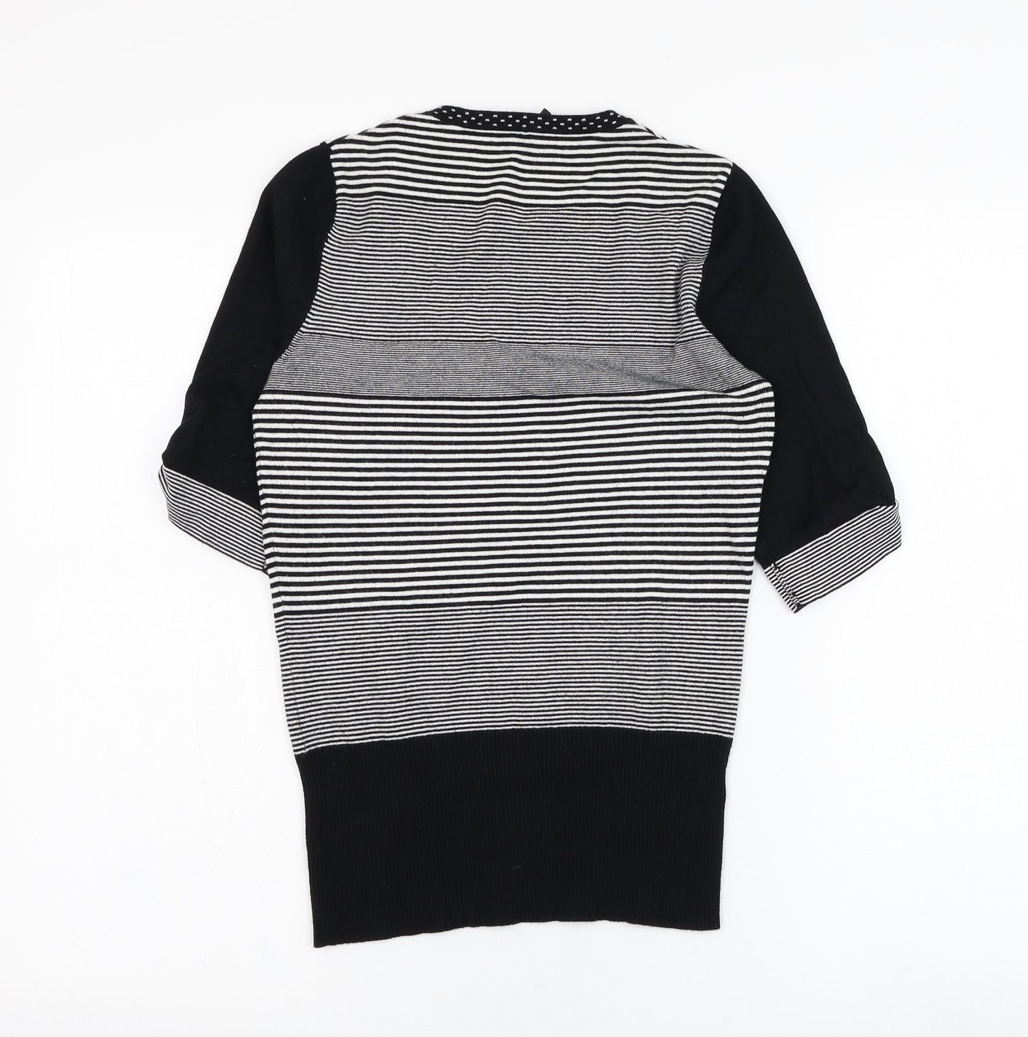 NEXT Womens Black V-Neck Striped Viscose Pullover Jumper Size 8