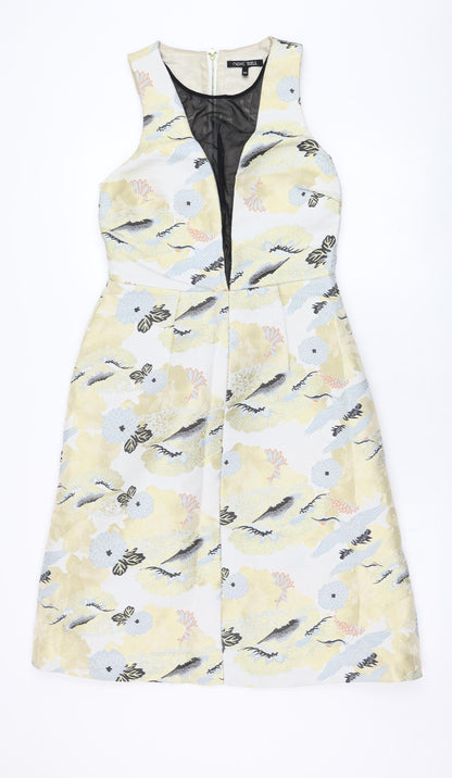 Next Womens Ivory Floral Polyester A-Line  Size 10   Zip