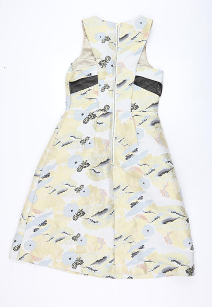Next Womens Ivory Floral Polyester A-Line  Size 10   Zip